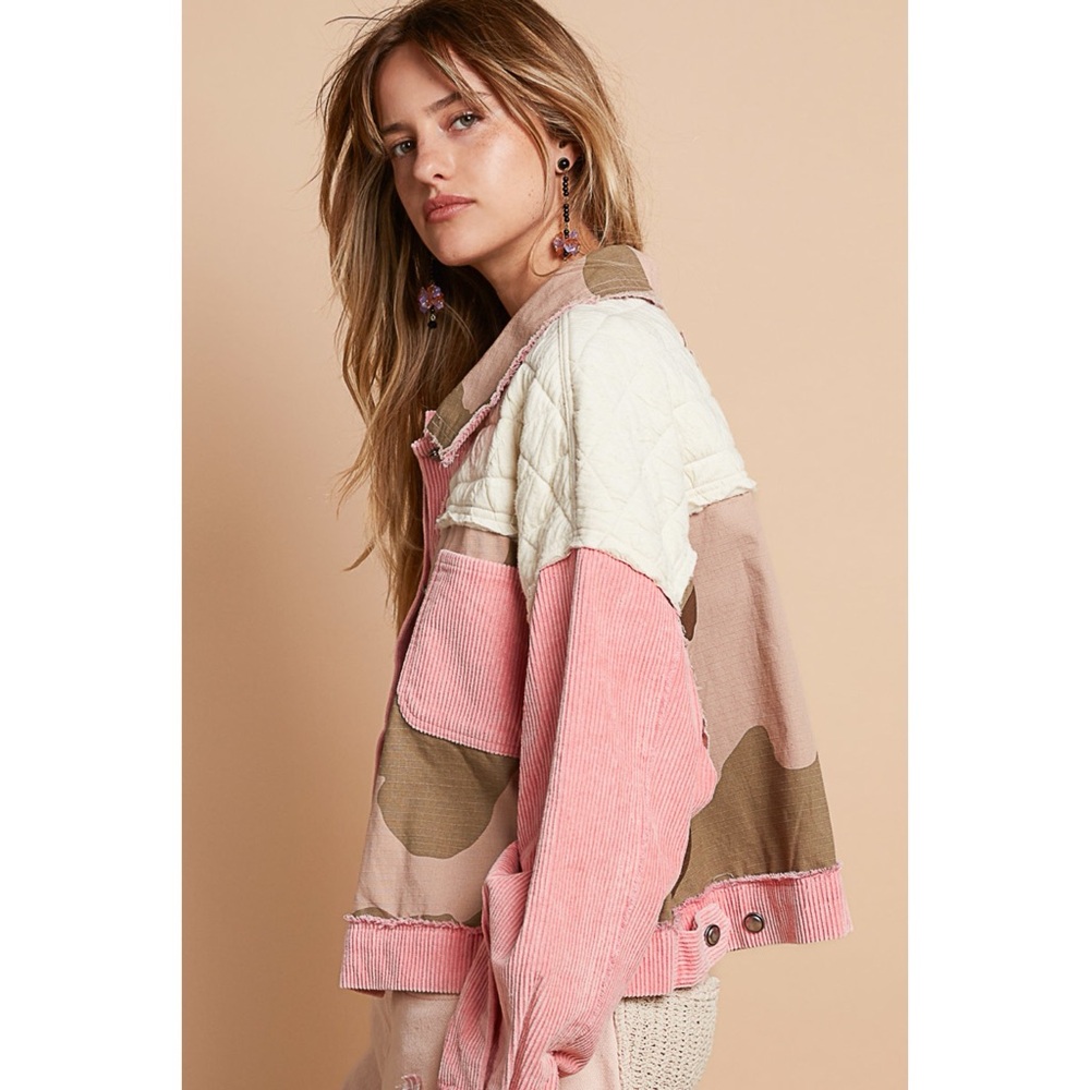 POL Pink Camo Patchwork Trucker Jacket | Quilted Corduroy - Picture 4 of 10
